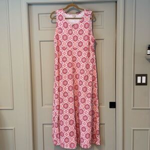 Talbots Pink Medallion Maxi Dress 2X Plus Size Sleeveless Summer Vacation